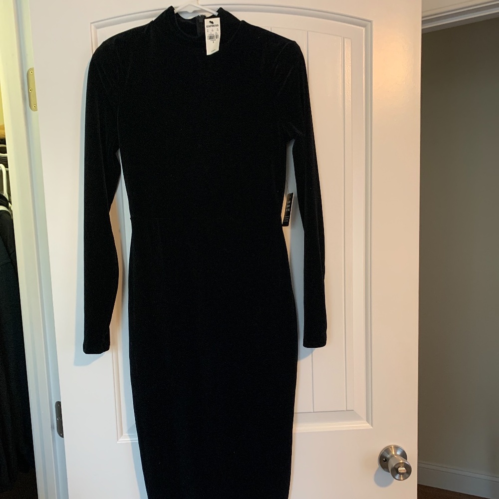 Express Velvet Mock Neck MIDI Dress (s)